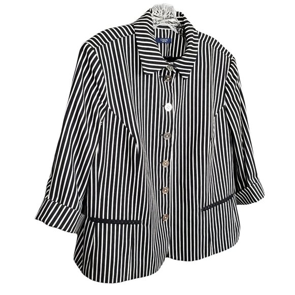 Chaps Size 2X Blazer Beverly Hills Cotton Stripe Cuffed Sleeves Shaped Fit Black - Picture 1 of 8